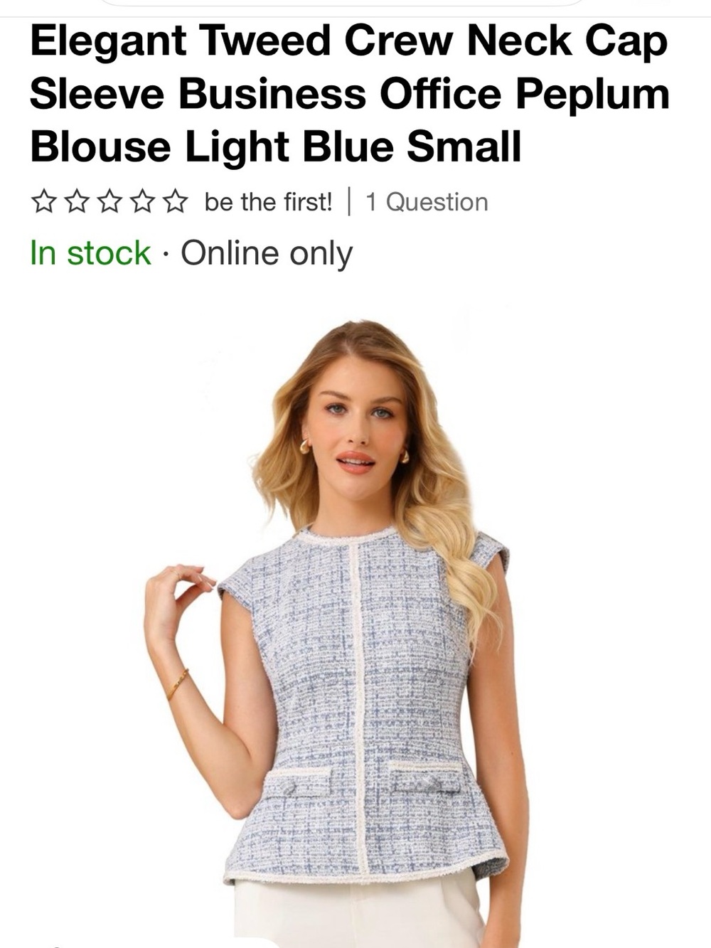 Target Light Blue Tweed Peplum Blouse with White Trim